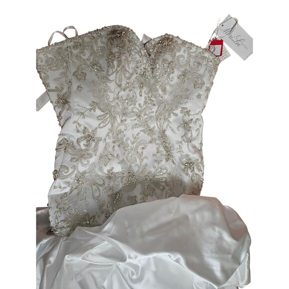 New Mori Lee Madeline Gardner Wedding Gown 1824 Size 8 Beaded Bodice & Satin - Picture 4 of 11